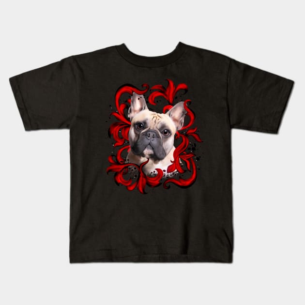 French bulldog, red leaves, frenchie lovers gift Edit Kids T-Shirt by Collagedream